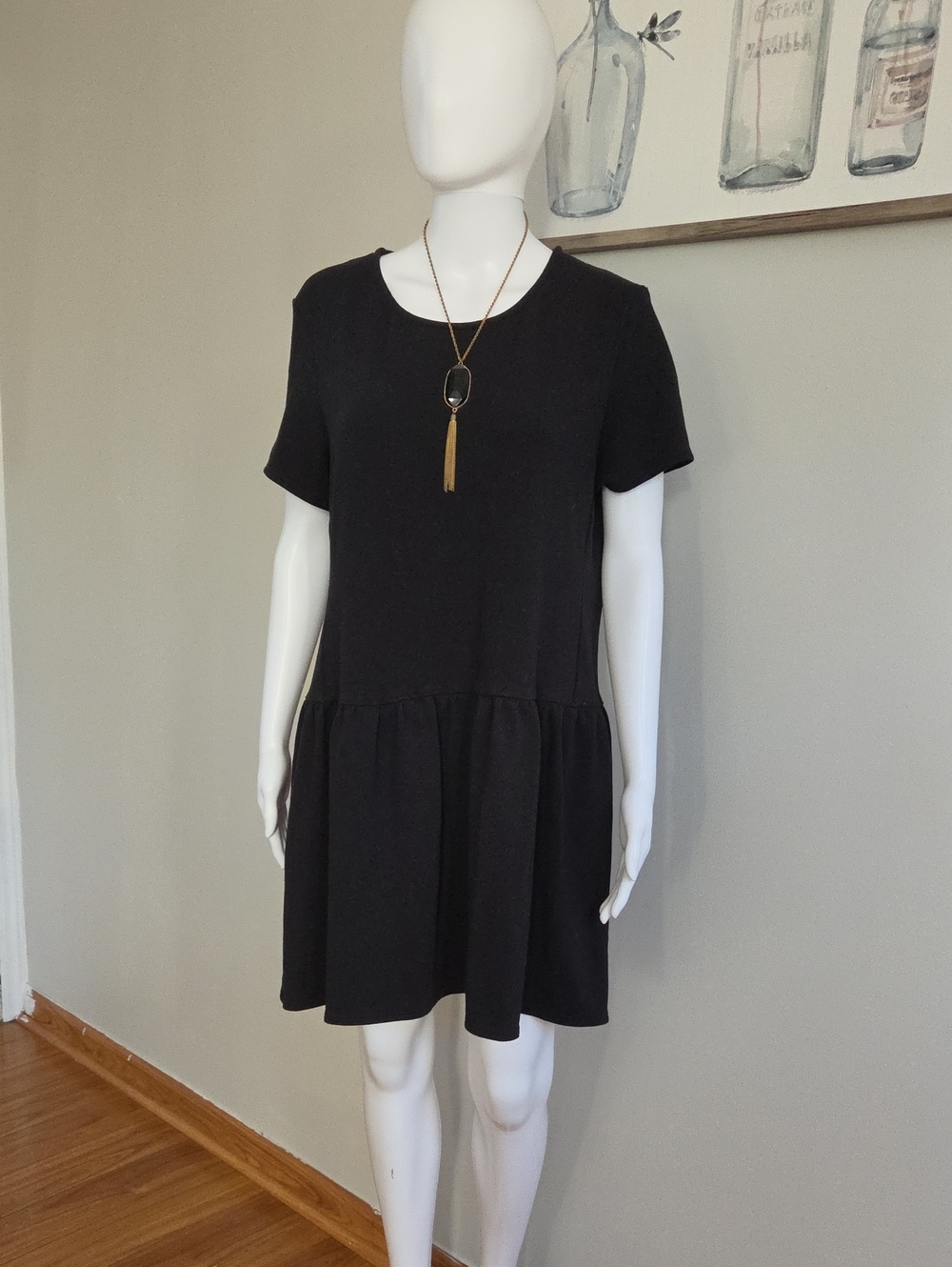 Victoria's Secret Black Drop Waist Ruffle Hem Mini Dress Short Sleeve Size XL
